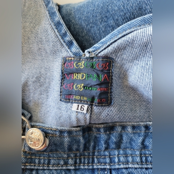 Vntg Viridiana Farm Bib Denim Overall Blue Size YOUTH Size 16 Adult XS-S? - Picture 10 of 13